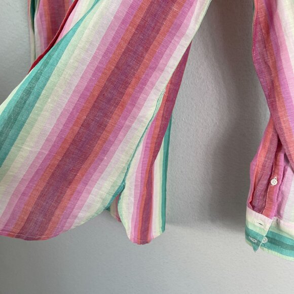 J Crew Womens 2 Multicolor Striped Linen Cotton Button Up Shirt Long Sleeve Top - Picture 8 of 9